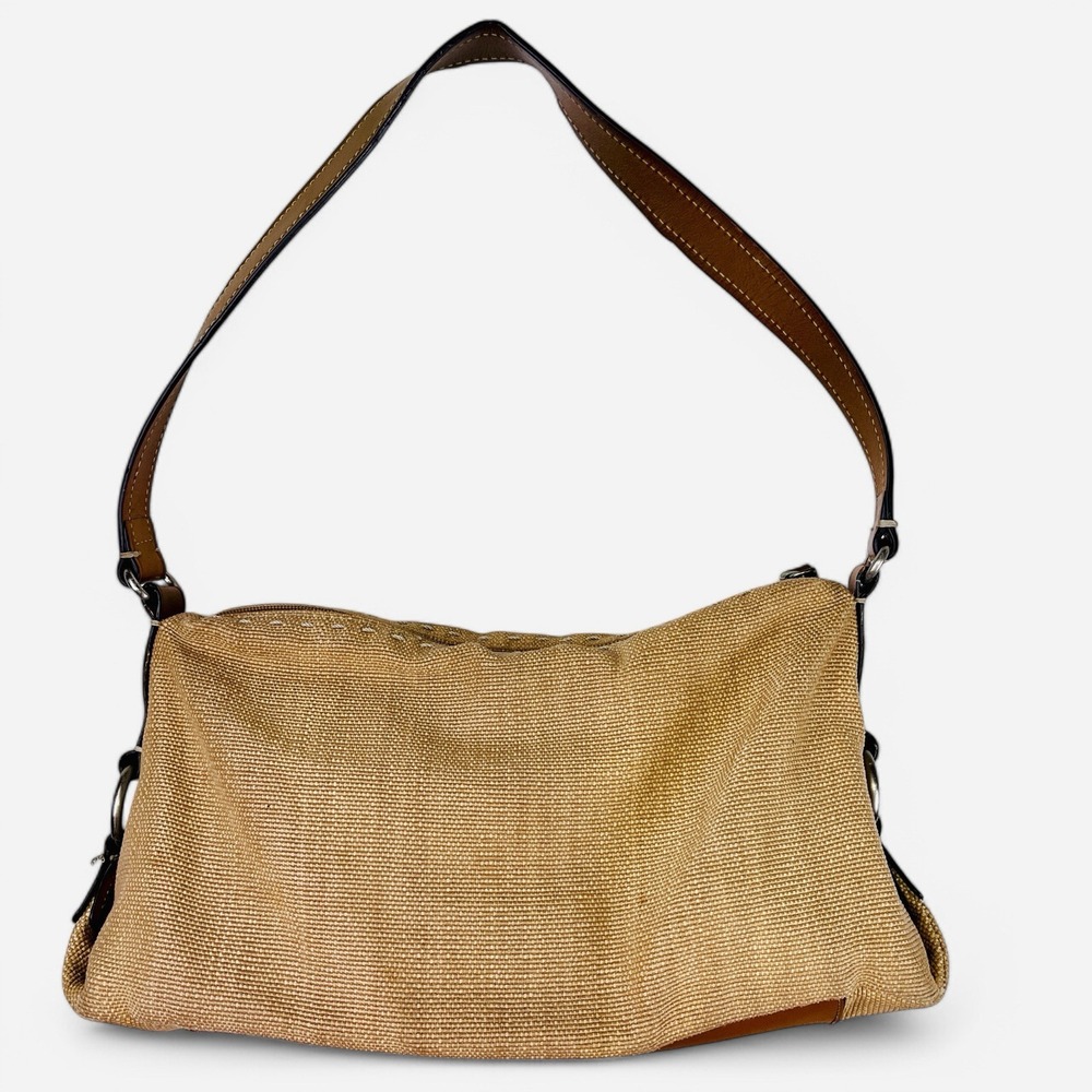 Vintage Fossil 1954 Beige Shoulder Bag Purse 75082 Coated Canvas Leather